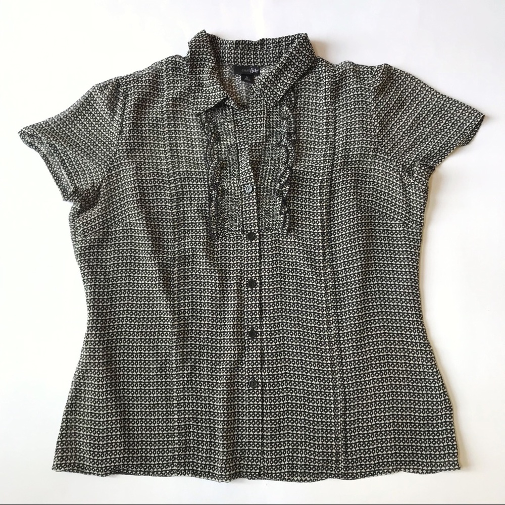 Sheer Blouse with Lining Ruffles and Cap Sleeves